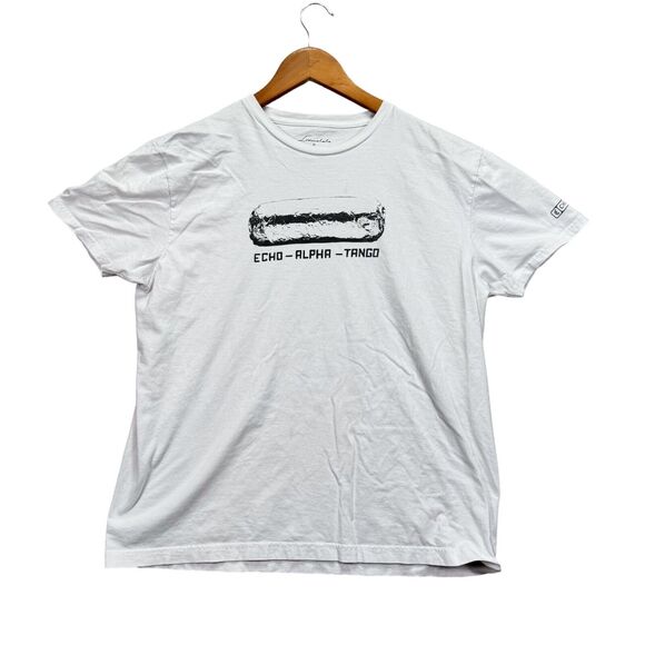Chipotle T-Shirt Echo Alpha Tango Burrito Funny White Staff Food Men's M - Picture 1 of 5
